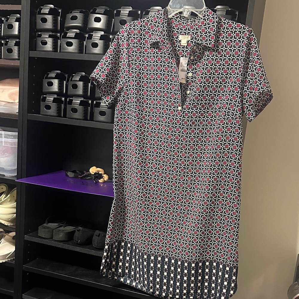 J. Crew Red and Black Geometric Dress